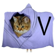 Bestwell Wearable Blanket Throw, Funny Kitten Looks Out of A Hole in Purple Hooded Robe Cloak Quilt Poncho, Microfiber Plush Warm Cape Wrap, 60x80 Inch