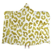 Bestwell Wearable Blanket Throw, Gold Leopard Hooded Robe Cloak Quilt Poncho, Microfiber Plush Warm Cape Wrap, 55x70 Inch