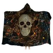 Bestwell Wearable Blanket Throw, Human Skull on Dark Natural Mystery Hooded Robe Cloak Quilt Poncho, Microfiber Plush Warm Cape Wrap, 55x70 Inch