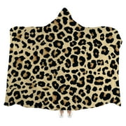 Bestwell Wearable Blanket Throw, Leopard Pattern Hooded Robe Cloak Quilt Poncho, Microfiber Plush Warm Cape Wrap, 55x70 Inch