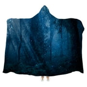 Bestwell Wearable Blanket Throw, Magic forest with points of light Hooded Robe Cloak Quilt Poncho, Microfiber Plush Warm Cape Wrap, 55x70 Inch