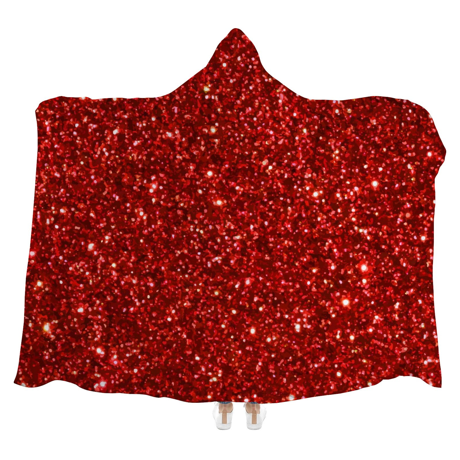 Bestwell Wearable Blanket Throw, Red Glitter Hooded Robe Cloak Quilt ...