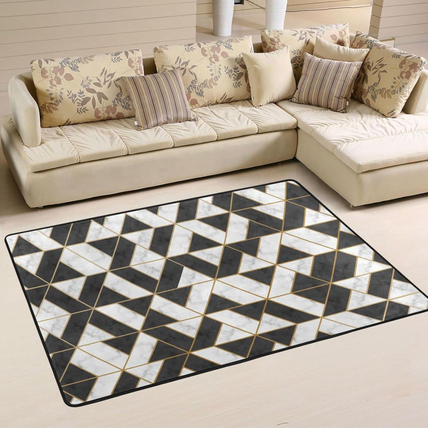 Bestwell White and Black Marble Area Rug, 36×24in, NonSlip Floor