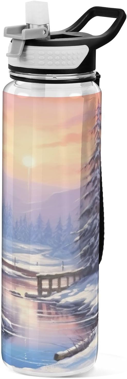 Bestwell Winter Landscape Water Bottle With Straw Lid 32oz Reusable bestwell-winter-landscape-water-bottle-with-straw-lid-32oz-reusable