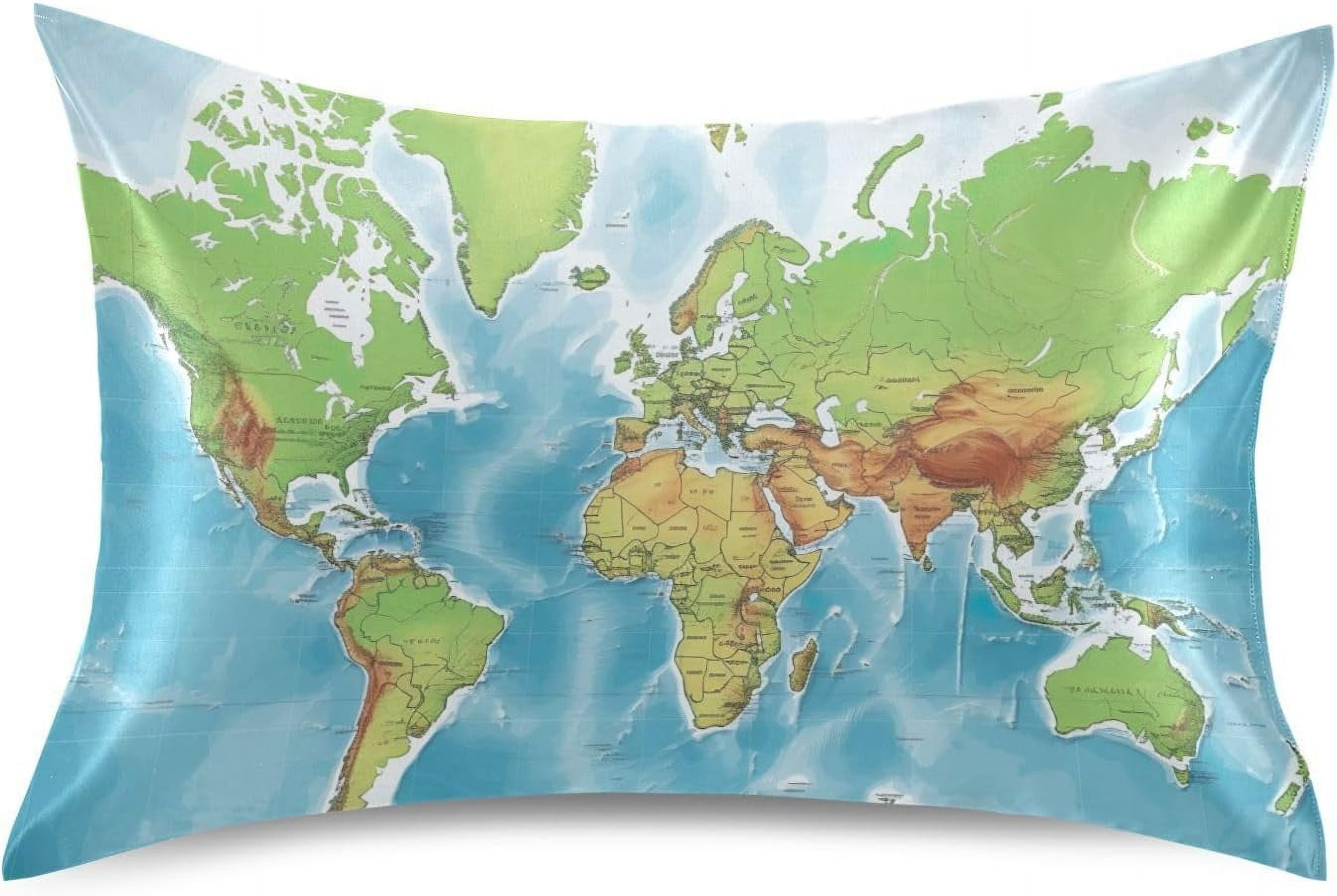 Bestwell World Map Pillowcase for Hair and Skin Silk Pillowcase Standard Size 20 ×26Inn,Soft and