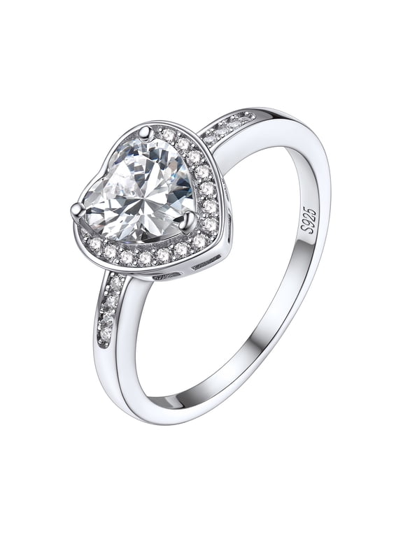1 Carat White Created Diamond Wedding Band for Women Sterling Silver Engagement Ring Heart Love Ring for Valentine Day Christmas Jewelry Gift Size 7