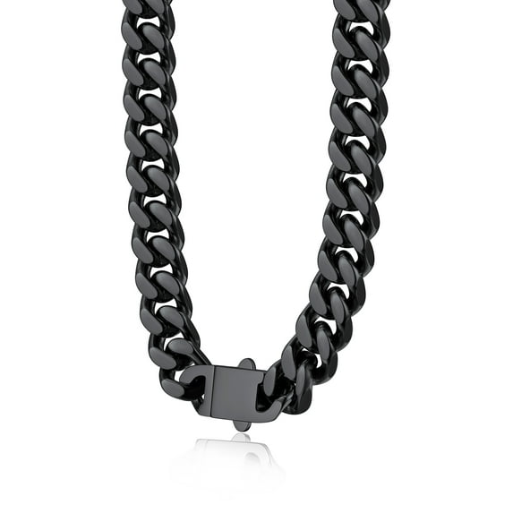 Bestyle 12mm Men Cuban Necklace Black Chunky Curb Link Chain Necklace Hip Hop Rapper Heavy Thcik Chains Cool Swag Chain Necklace, 22"