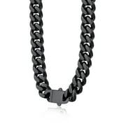 BESTYLE 12mm Men Cuban Necklace Black Chunky Curb Link Chain Necklace Hip Hop Rapper Heavy Thcik Chains Long Cool Chain Necklace, 28"