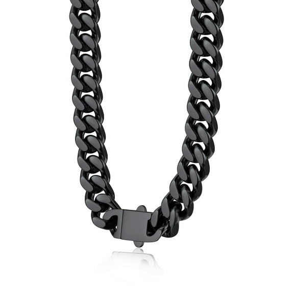 Bestyle 12mm Men Cuban Necklace Black Chunky Curb Link Chain Necklace Hip Hop Rapper Heavy Thcik Chains Long Cool Swag Chain Necklace, 28"