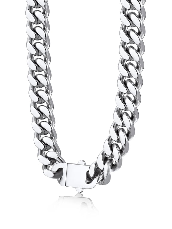 12mm Miami Cuban Chain Necklaces for Men Stainless Steel Necklace Heavy Curb Choker for Dad Son Husband, 18 Inch