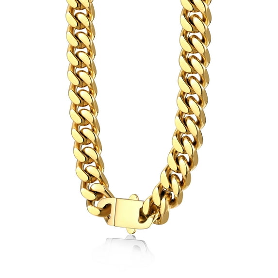 Bestyle 12mm Thick Cuban Chain Necklace for Men, 18K Gold Filled Stainless Steel Miami Chain Necklace Hip Hop Chunky Jewelry, 20"