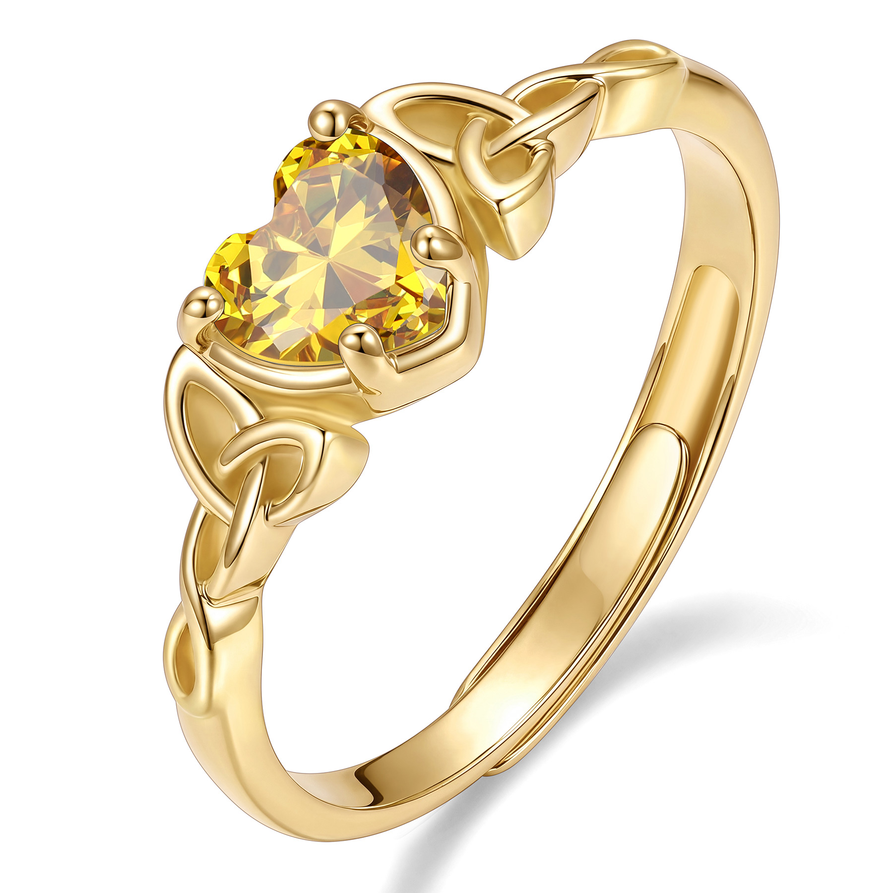 Bestyle 14K Gold Plated Birthstone Rings for Women Adjustable Heart Rings Citrine Promise Wedding Ring Christmas Birthday Gifts for Her