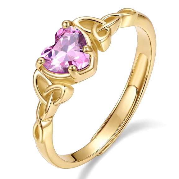 Bestyle 14K Gold Plated Birthstone Rings for Women Adjustable Heart Rings Tourmaline Promise Wedding Ring Christmas Birthday Gifts for Her