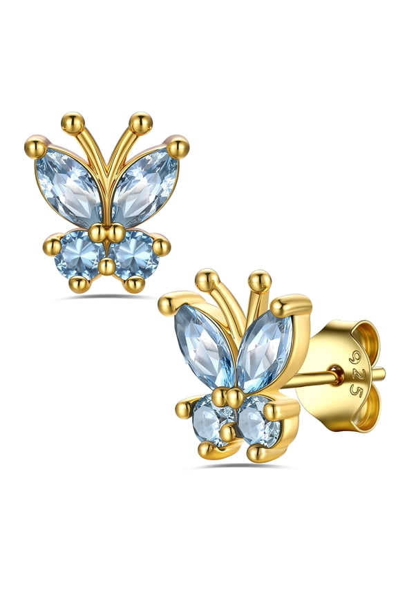 14K Gold Plated Butterfly Earrings for Women Cute Birthstone Studs Hypoallergenic Jewelry Birthday Mother's Day Gift for Mom Daughter Wife