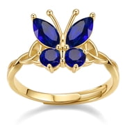 Bestyle 14K Gold Plated Butterfly Ring for Women, Created Sapphire September Birthstone Open Rings Adjustable for Everyday Wear Christmas Birthday Gifts