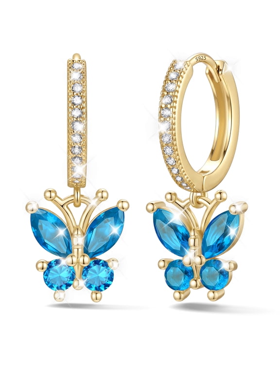 14K Gold Plated Women Dangle in Copper & 925 Silver December Butterfly Birthstone Gifts for Christmas Anniversary