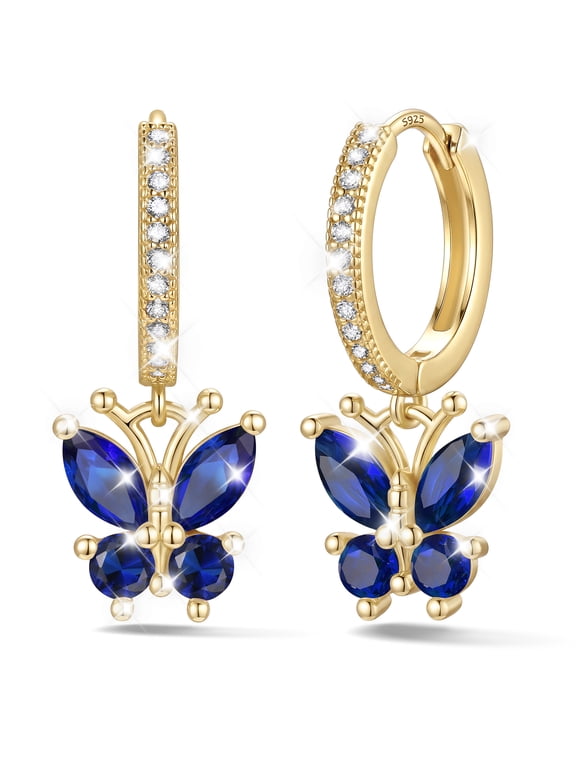 14K Gold Plated Women Dangle in Copper & 925 Silver September Butterfly Birthstone Gifts for Christmas Anniversary
