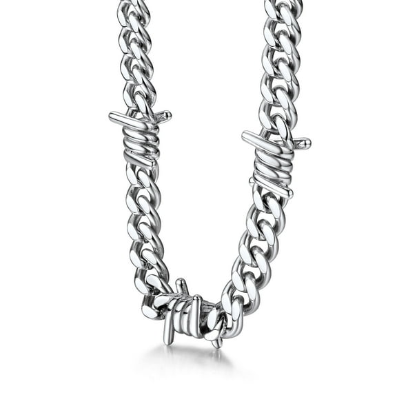 Bestyle Thorns Cuban Chain for Men 9MM Thick Barbed Wire Choker Necklace Birthday Christmas Birthday Gifts for Dad Son Husband, 16 Inch