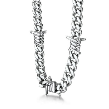 Bestyle Thorns Cuban Chain for Men 9MM Thick Barbed Wire Choker Necklace Birthday Christmas Birthday Gifts for Dad Son Husband, 16 Inch