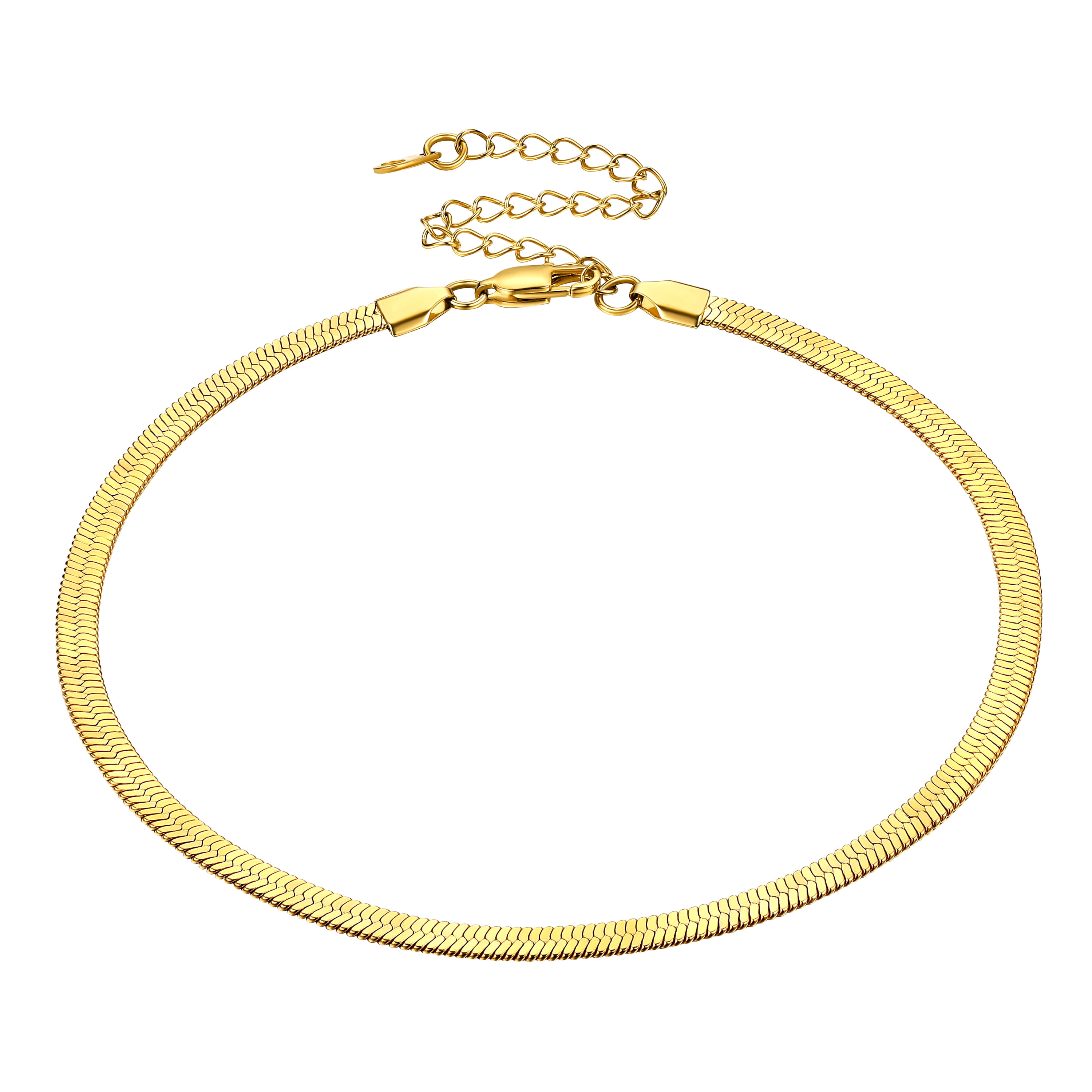 Bestyle 18K Gold Plated Choker Necklace for Women, 5mm Flat Herringbone Snake Chain Necklace Jewelry for Everyday Wear Birthday