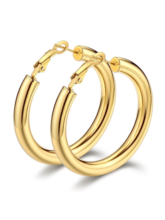 18K Gold Plated Hoops Earrings for Women, 40mm Hypoallergenic Everyday Ear Charms Jewelry Gifts for Birthday Christmas