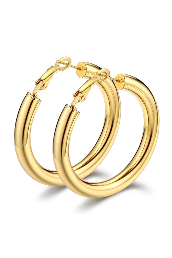 18K Gold Plated Hoops Earrings for Women, 40mm Hypoallergenic Everyday Ear Charms Jewelry Gifts for Birthday Christmas