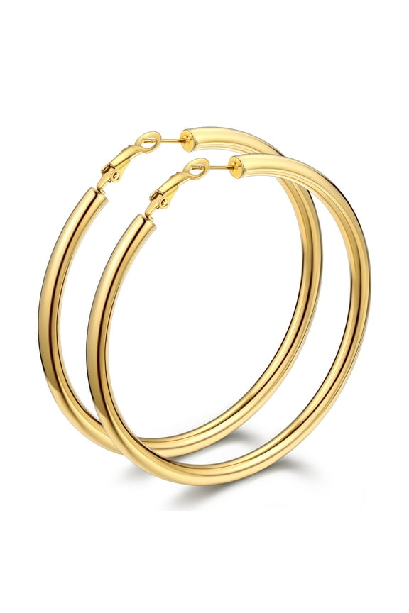 18K Gold Plated Hoops Earrings for Women, 80mm Oversize Everyday Ear Charms Jewelry Gifts for Birthday Christmas