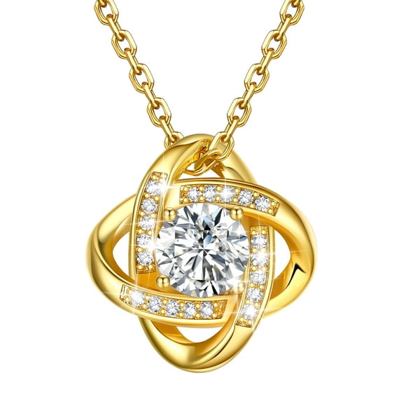 Bestyle 18K Gold Plated Love Knot Pendant Necklace with Created Diamond Celtic Knot Jewelry Gifts for Birthday Christmas Everyday Wear
