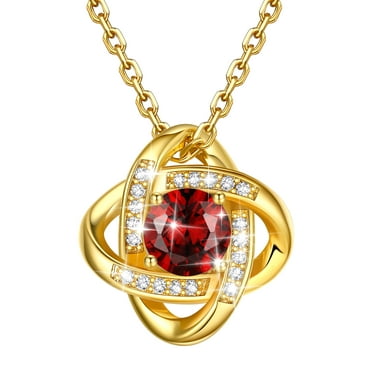 Bestyle 18K Gold Plated Love Knot Pendant Necklace with Created Garnet Celtic Knot Jewelry Gifts for Birthday Christmas Everyday Wear