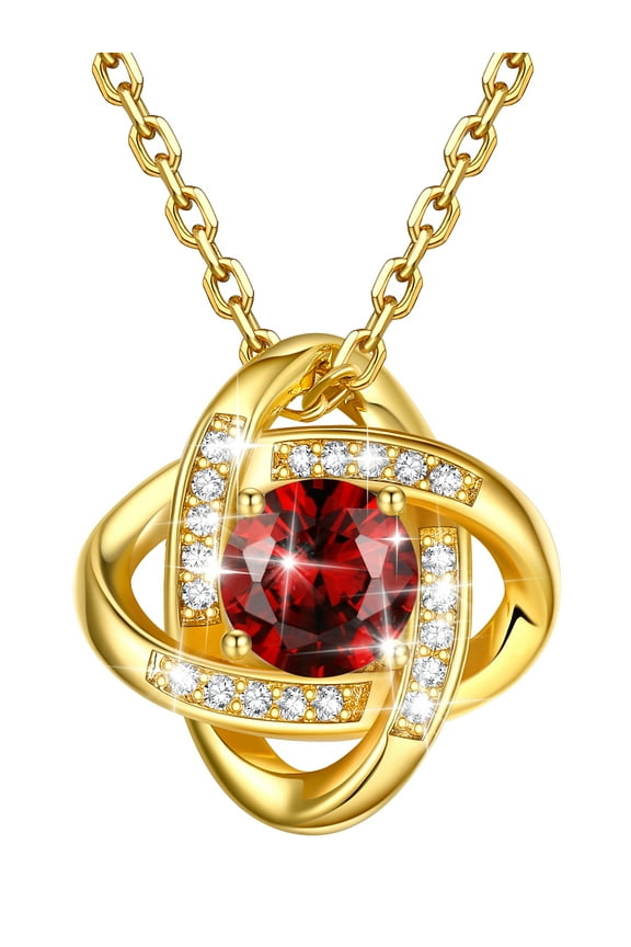 18K Gold Plated Love Knot Pendant Necklace with Created Garnet Celtic Knot Jewelry Gifts for Birthday Christmas Everyday Wear