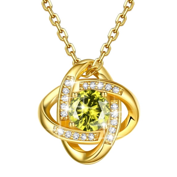 Bestyle 18K Gold Plated Love Knot Pendant Necklace with Created Peridot Celtic Knot Jewelry Gifts for Birthday Christmas Everyday Wear