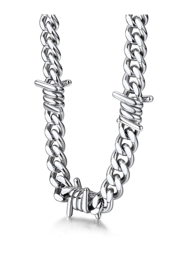 Thorns Cuban Chain for Men 9MM Thick Barbed Wire Choker Necklace Birthday Christmas Birthday Gifts for Dad Son Husband, 20 Inch
