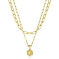 thumbnail image 1 of Bestyle 2PCS Layered Choker Necklaces Initial I Pendant Necklace 18K Gold Plated Hexagon Letter Paperclip Chain for Daughter Niece Sister, 1 of 9