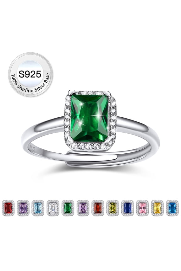 2ct Square-Cut Synthetic Emerald Rings Pure S925 Sterling Silver Open Band Rings May Birthstone Birthday Gift for Mom Wife Girlfriend Daughter