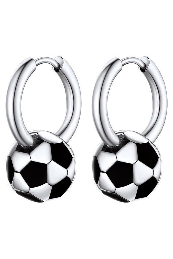 3D Soccer Ball Earrings Stainless Steel Dangle Earrings for Men Women, Hypoallergenic Ball Hoop Earrings Sport Fan Jewelry Gift