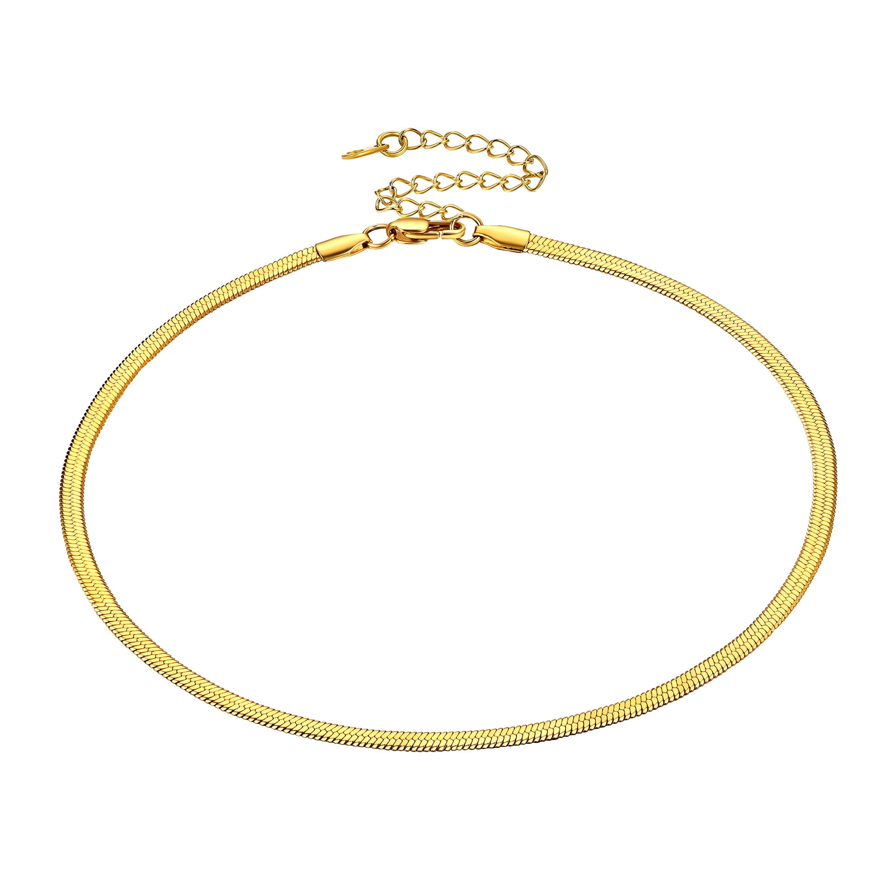 Bestyle 3mm Women Gold Plated Necklace Chain Flat Snake Herringbone Choker Mother's Mother's Day Gifts for Girlfriend Daughter Mom, 12.5"