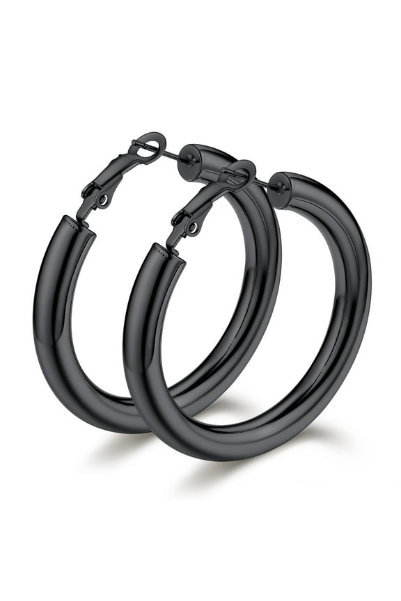 40mm Hoop Earrings for Women Black Chunky Thick Earrings Stainless Steel Circle Earrings Jewelry Gifts with Delicate Box