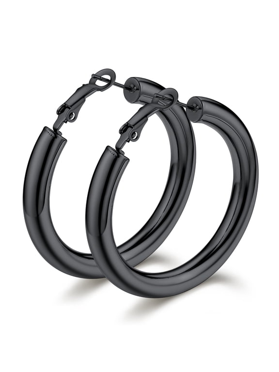 40mm Hoop Earrings for Women Black Chunky Thick Stainless Steel Circle Earrings Jewelry Gifts with Delicate Box