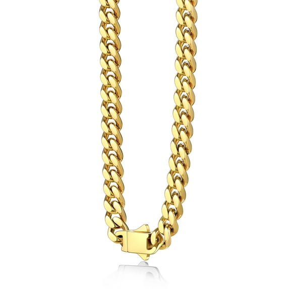 Bestyle 5mm 18K Gold Filled Cuban Chain Necklaces, 26 inch Heavy Stainless Steel Curb Necklace Hip Hop Punk Jewelry for Women
