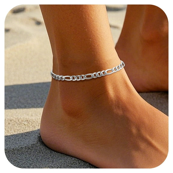 Bestyle 5mm Figaro Anklet Bracelet for Women Mom Daughter, Stainless Steel Ankle Chain Anklet Bracelets Summer Beach Anklet Foot Jewelry Gift