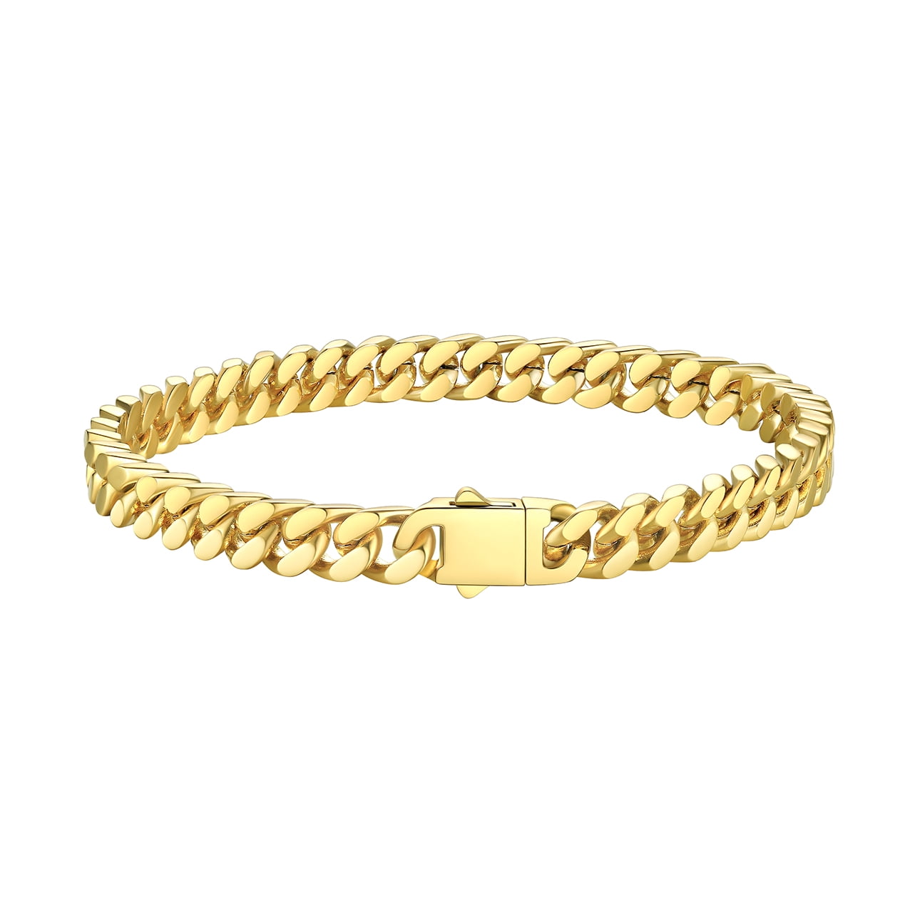 Bestyle 5mm Cuban Link Bracelets for Men Women, 18K Gold Plated Stainless Steel Chain Bracelet Punk Cool Hip Hop Jewelry Gift, 21cm/8.3in