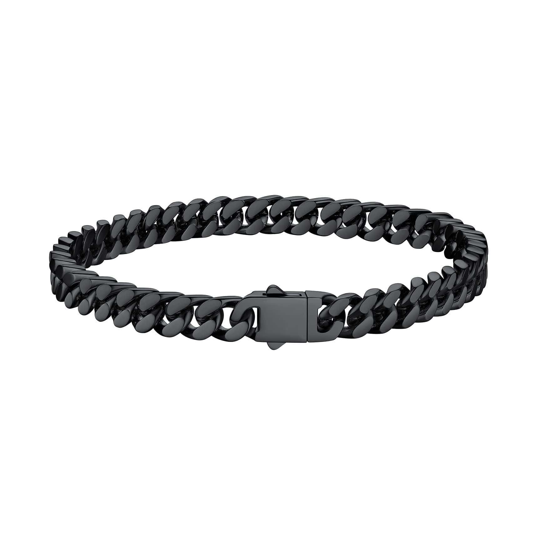 Bestyle 5mm Cuban Link Bracelets for Men Women, Black Metal Plated Stainless Steel Chain Bracelet Punk Cool Hip Hop Jewelry Gift, 19cm/7.5in