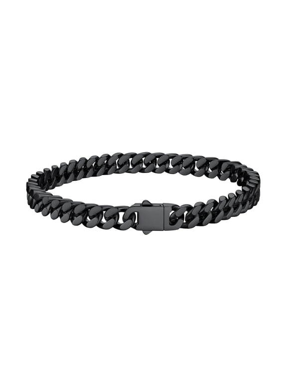 5mm Cuban Link Bracelets for Men Women, Black Metal Plated Stainless Steel Chain Bracelet Punk Cool Hip Hop Jewelry Gift, 19cm/7.5in