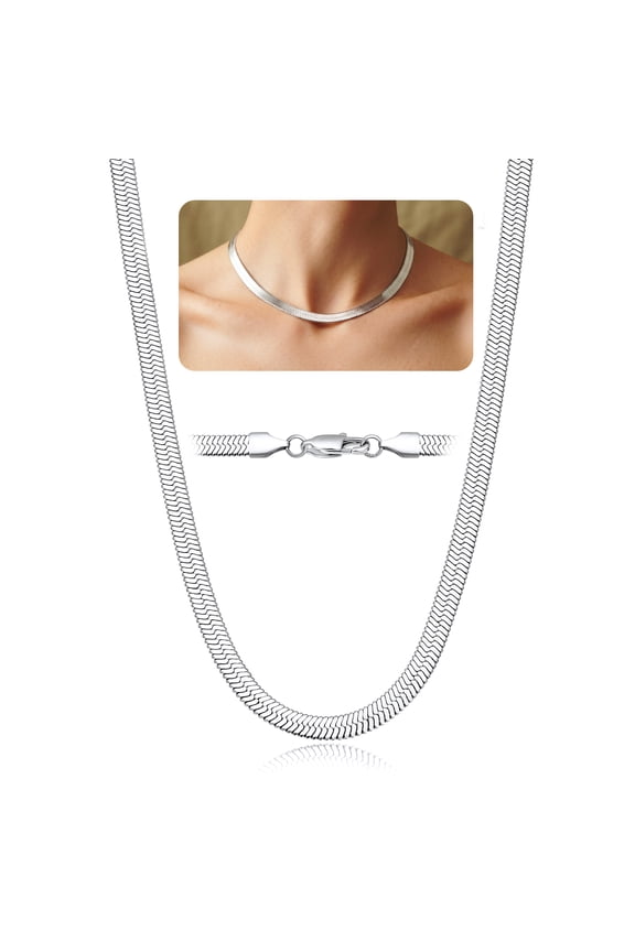 5mm Snake Choker Necklace for Women Stainless Steel Herringbone Chain Jewelry Gifts for Birthday Christmas, 12.5"