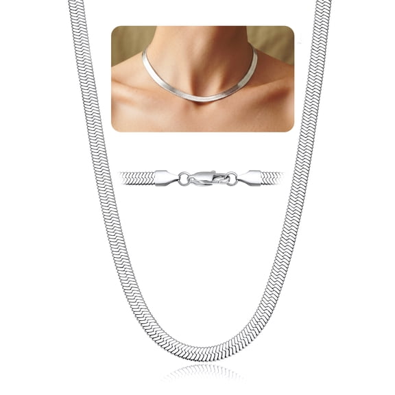 Bestyle 5mm Snake Choker Necklace for Women Stainless Steel Herringbone Chain Jewelry Gifts for Birthday Christmas, 15"