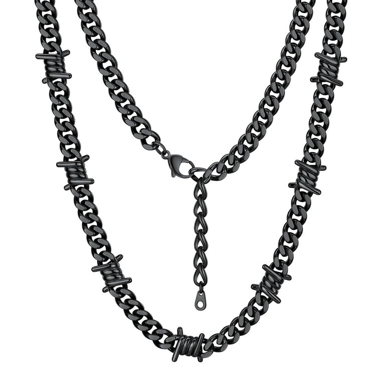 Bestyle 7MM Thorns Choker Necklace for Men Black Thick Barbed Wire