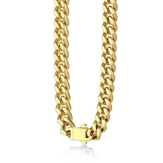Bestyle 7mm Gold Plated Chain Necklace for Men Women, 24" Miami Cuban Link Chain Necklace Curb Chain Stainless Steel Hip-hop Jewelry Gift