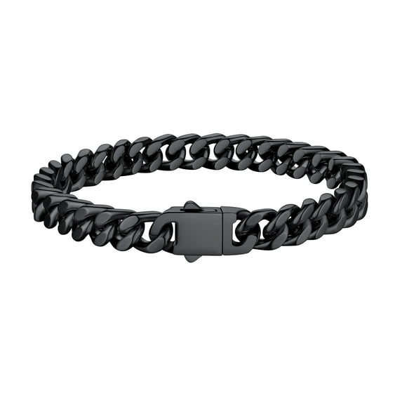 Bestyle 7mm Stainless Steel Miami Cuban Bracelet Black Metal Filled Man Chain Bracelet, 9.1In Long Hand Curb Chain for Women Cool Statement Fashion Jewelry