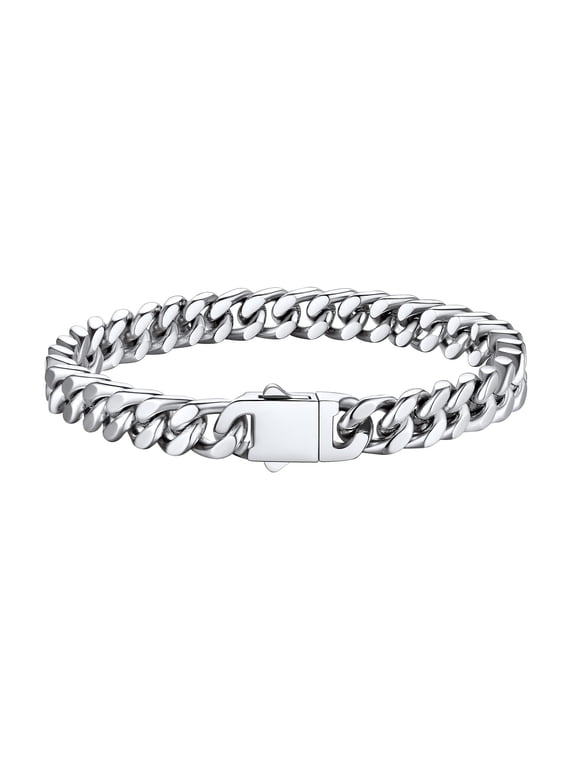 7mm Stainless Steel Miami Cuban Bracelet Solid Man Chain Bracelet, 7.5In Long Hand Curb Chain for Women Cool Statement Fashion Jewelry