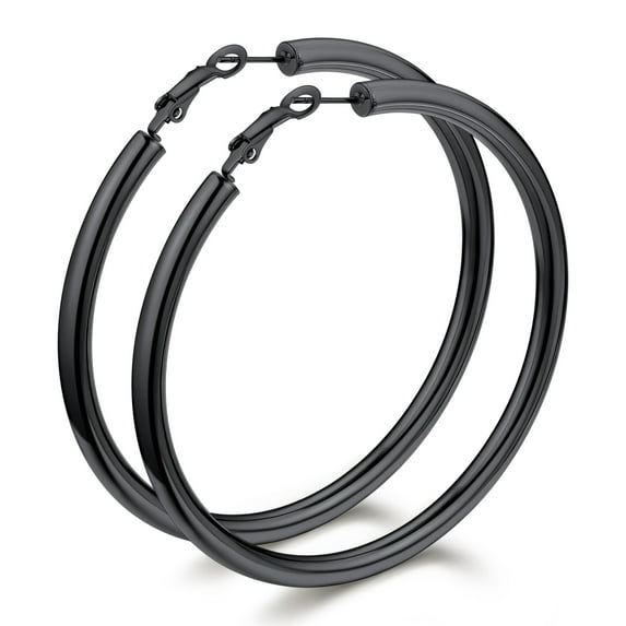 Bestyle 80mm Hoop Earrings for Women Black Chunky Big Thick Earrings Stainless Steel Circle Earrings Jewelry Gifts with Delicate Box